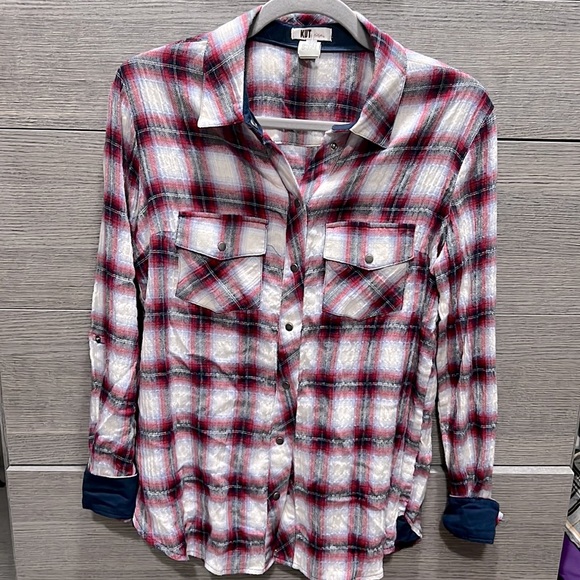 Kut from the Cloth Plaid Metal Snap Button Down Western Shirt. Size: M - Picture 1 of 5